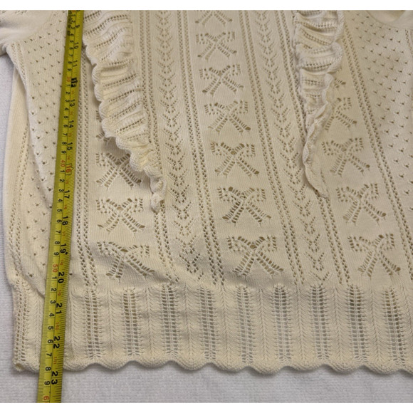 LoveShackFancy Women’s Ancora Ruffle Pointelle Knit Sweater Cream Size M - Picture 6 of 10